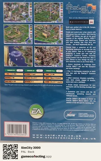 SimCity 3000 Computer, PAL box back