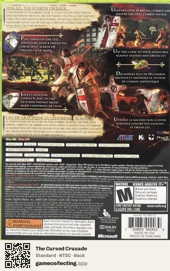 The Cursed Crusade Xbox 360, NTSC box back
