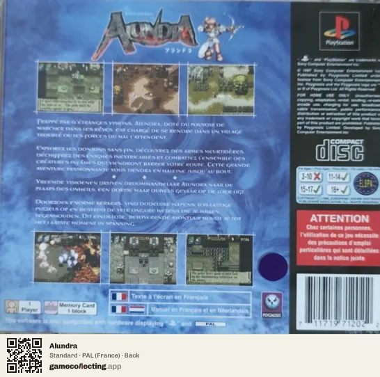 Alundra PlayStation, France box back