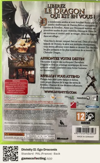 Divinity II: Ego Draconis Xbox 360, France box back