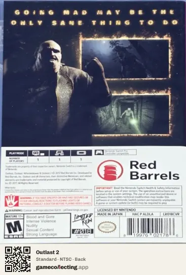Outlast 2 Nintendo Switch, NTSC box back