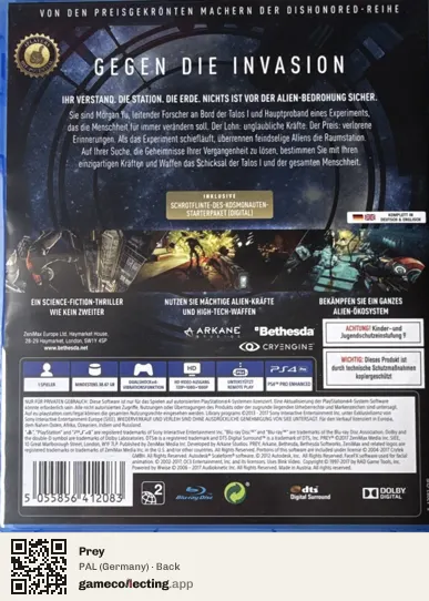 Prey PlayStation 4, Germany box back
