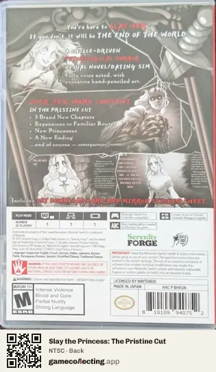 Slay the Princess: The Pristine Cut Nintendo Switch, NTSC box back