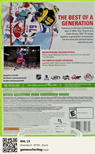 NHL 15 Xbox 360, NTSC box back
