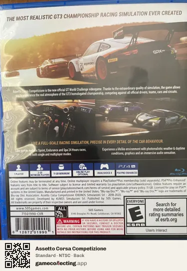 Assetto Corsa Competizione PlayStation 4, NTSC box back