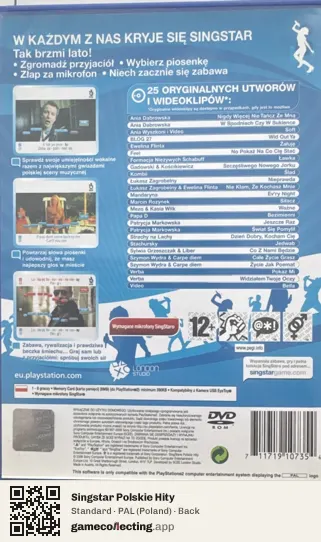 Singstar Polskie Hity PlayStation 2, Poland box back