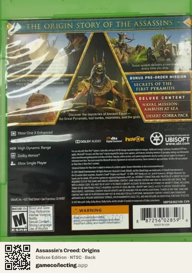 Assassin's Creed: Origins Xbox One, NTSC box back