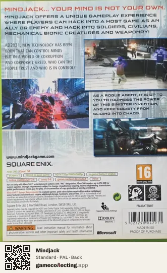 Mindjack Xbox 360, PAL box back