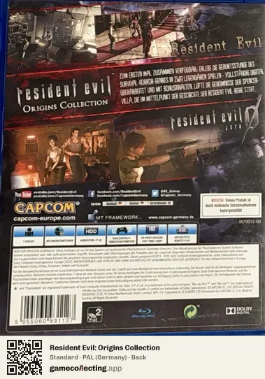 Resident Evil: Origins Collection PlayStation 4, Germany box back