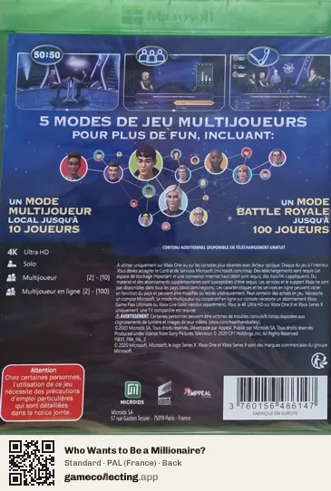 Who Wants to Be a Millionaire? Xbox One, France box back