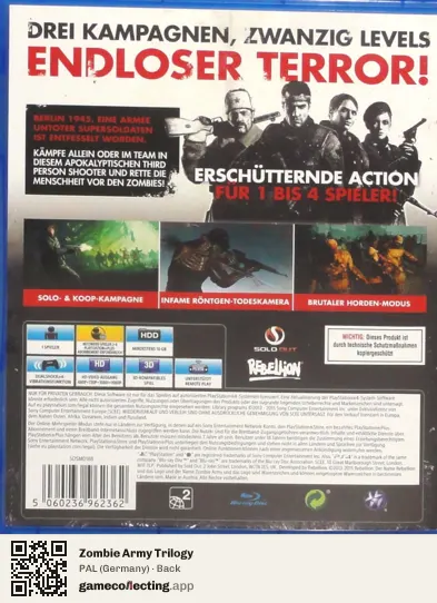 Zombie Army Trilogy PlayStation 4, Germany box back