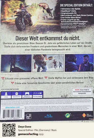 Days Gone PlayStation 4, Germany box back