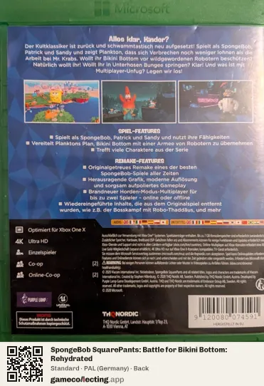 SpongeBob SquarePants: Battle for Bikini Bottom: Rehydrated Xbox One, Germany box back