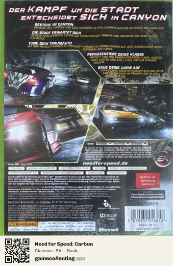 Need for Speed: Carbon Xbox 360, PAL box back
