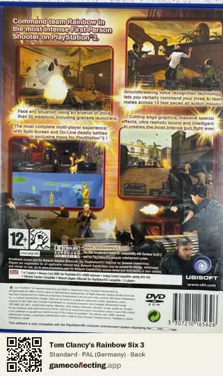 Tom Clancy's Rainbow Six 3 PlayStation 2, Germany box back