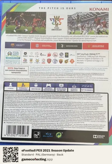 eFootball PES 2021 Season Update PlayStation 4, Germany box back