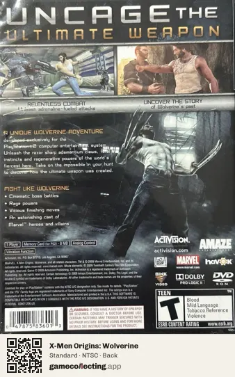 X-Men Origins: Wolverine PlayStation 2, NTSC box back