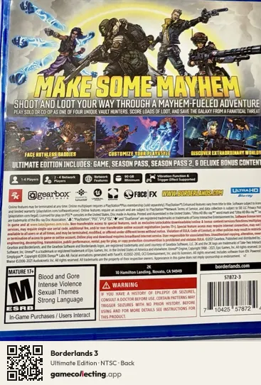 Borderlands 3 PlayStation 5, NTSC box back