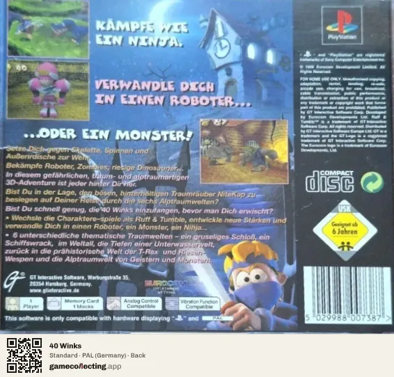40 Winks PlayStation, Germany box back