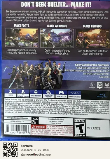 Fortnite PlayStation 4, NTSC box back