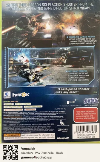 Vanquish Xbox 360, Australia box back