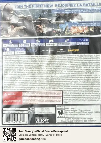 Tom Clancy's Ghost Recon Breakpoint PlayStation 4, Europe box back