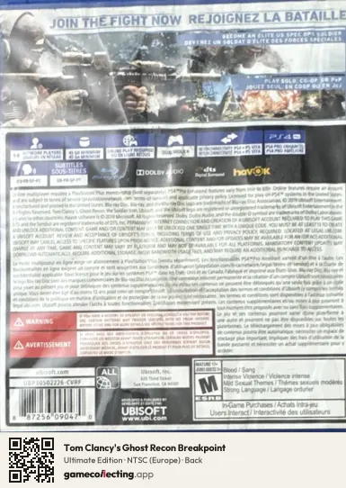 Tom Clancy's Ghost Recon Breakpoint PlayStation 4, Europe box back