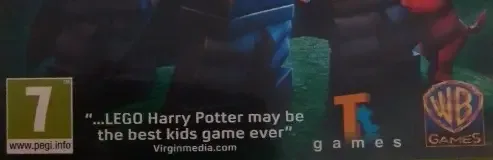 LEGO Harry Potter: Years 1-4, the PEGI square on its front