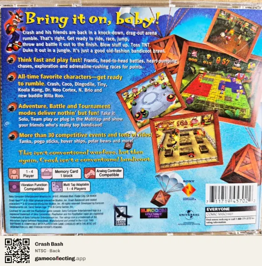 Crash Bash PlayStation, NTSC box back