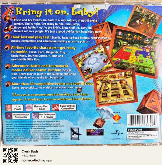 Crash Bash PlayStation, NTSC box back