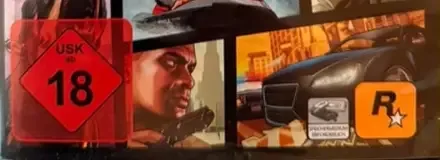 Grand Theft Auto V, the USK square on its front