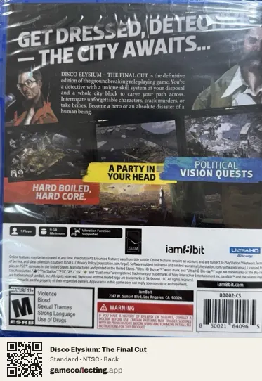 Disco Elysium: The Final Cut PlayStation 5, NTSC box back