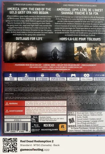 Red Dead Redemption 2 PlayStation 4, Canada box back