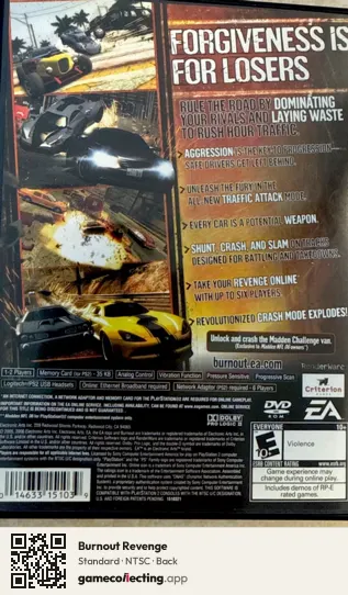 Burnout Revenge PlayStation 2, NTSC box back
