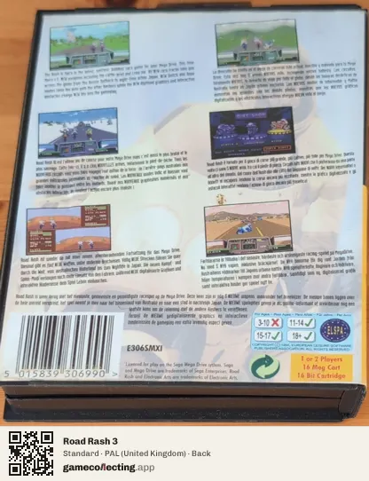 Road Rash 3 Sega Mega Drive / Genesis, United Kingdom box back