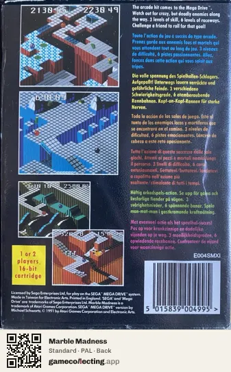Marble Madness Sega Mega Drive / Genesis, PAL box back