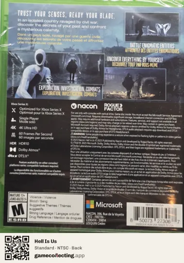 Hell Is Us Xbox Series X, NTSC box back