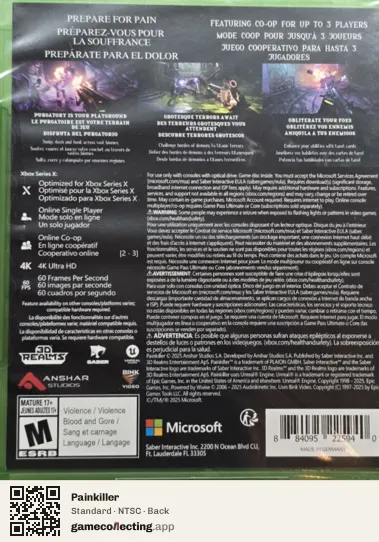 Painkiller Xbox Series X, NTSC box back