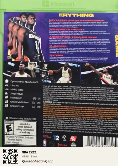 NBA 2K21 Xbox Series X, NTSC box back
