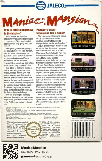 Maniac Mansion Nintendo Entertainment System, PAL box back