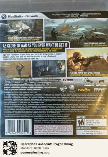 Operation Flashpoint: Dragon Rising PlayStation 3, NTSC box back