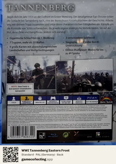 WWI Tannenberg Eastern Front PlayStation 4, Germany box back