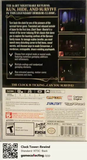 Clock Tower: Rewind Nintendo Switch, NTSC box back