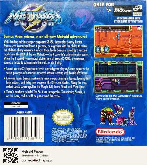 Metroid Fusion Game Boy Advance, NTSC box back
