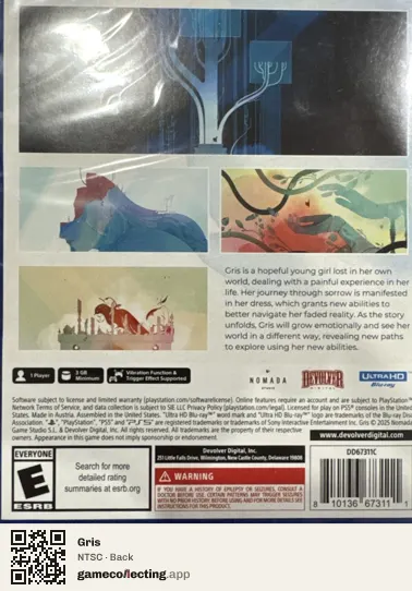Gris PlayStation 5, NTSC box back