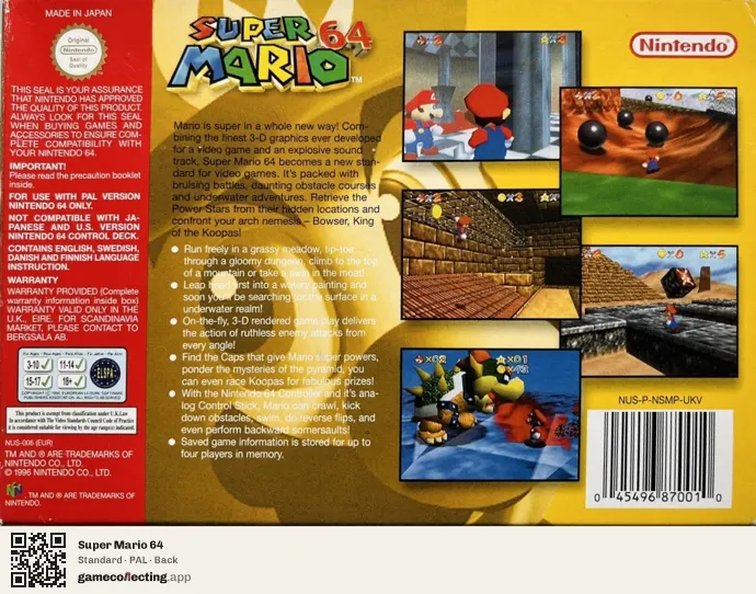 Super Mario 64 Nintendo 64, PAL box back