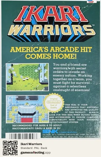 Ikari Warriors Nintendo Entertainment System, PAL box back