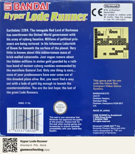 Hyper Lode Runner Game Boy, PAL box back
