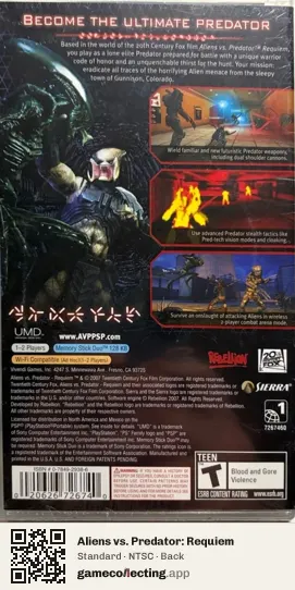 Aliens vs. Predator: Requiem PlayStation Portable, NTSC box back
