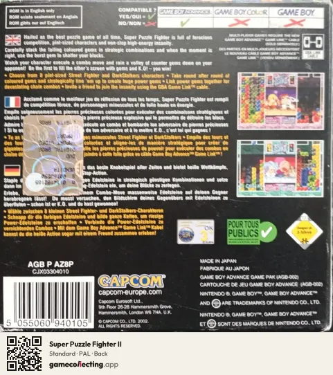 Super Puzzle Fighter II Game Boy Advance, PAL box back